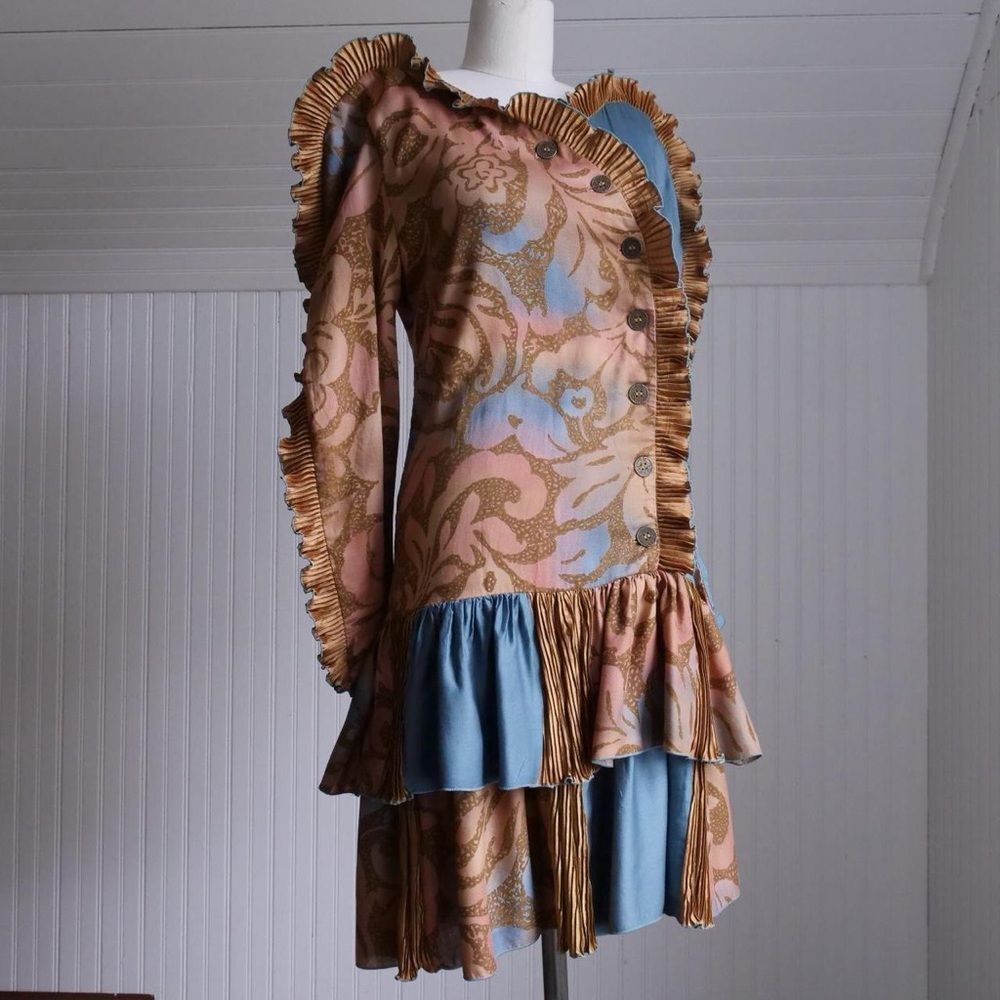 80s Jeanne Marc gold ruffle party dress